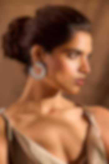 White Rhodium Finish Emerald Stone & Diamond Dangler Earrings by MNSH at Pernia's Pop Up Shop