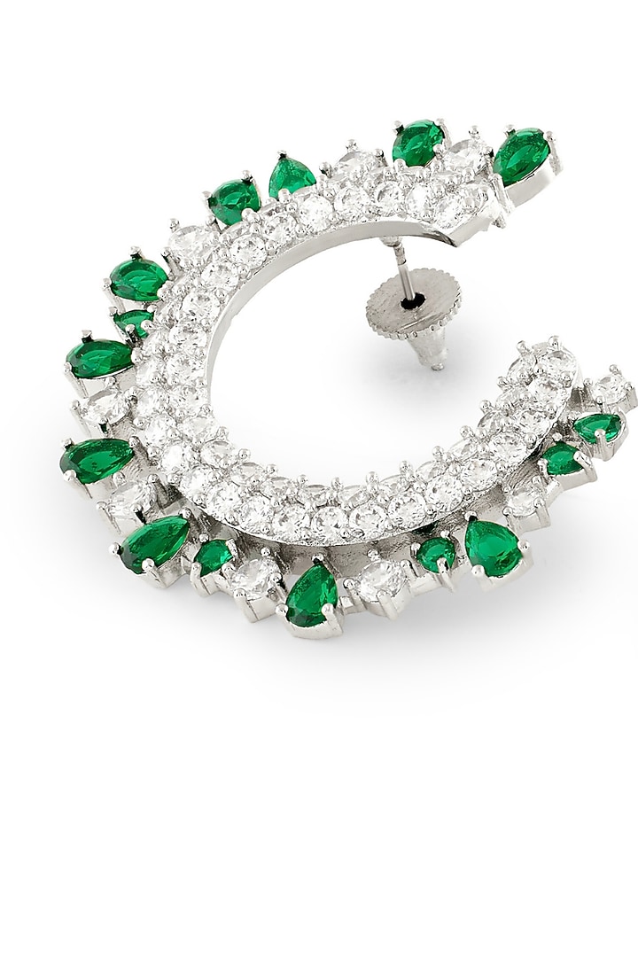 White Rhodium Finish Emerald Stone & Diamond Dangler Earrings by MNSH at Pernia's Pop Up Shop