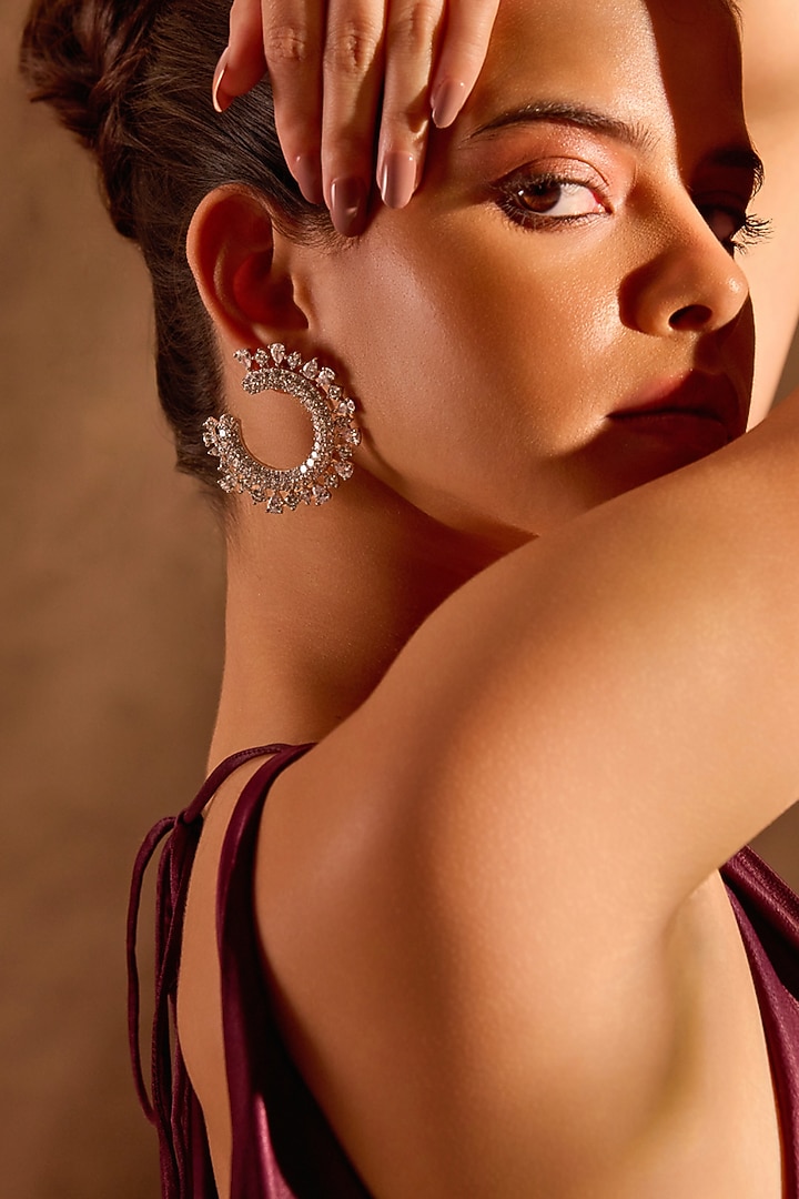 White Rhodium Finish Diamond Dangler Earrings by MNSH at Pernia's Pop Up Shop