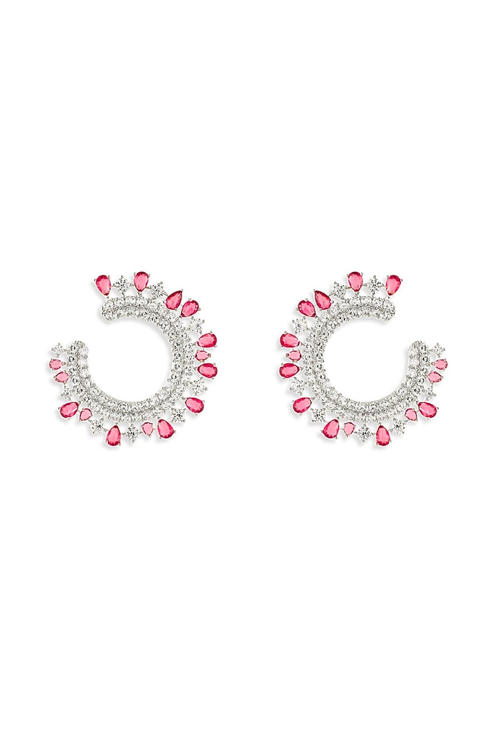 White Rhodium Finish Ruby Stone & Diamond Dangler Earrings by MNSH at Pernia's Pop Up Shop