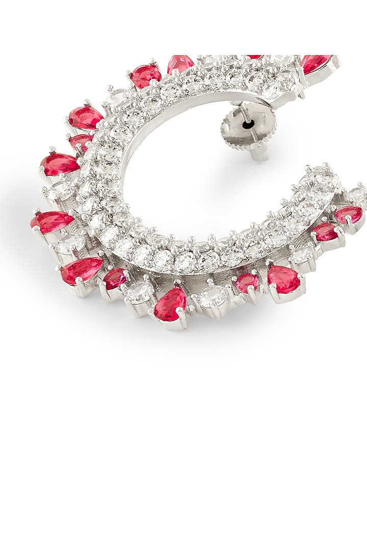 White Rhodium Finish Ruby Stone & Diamond Dangler Earrings by MNSH at Pernia's Pop Up Shop
