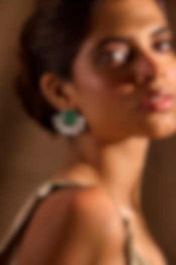 White Rhodium Finish Emerald Stone Dangler Earrings by MNSH at Pernia's Pop Up Shop