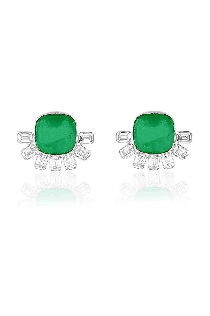 White Rhodium Finish Emerald Stone Dangler Earrings by MNSH at Pernia's Pop Up Shop