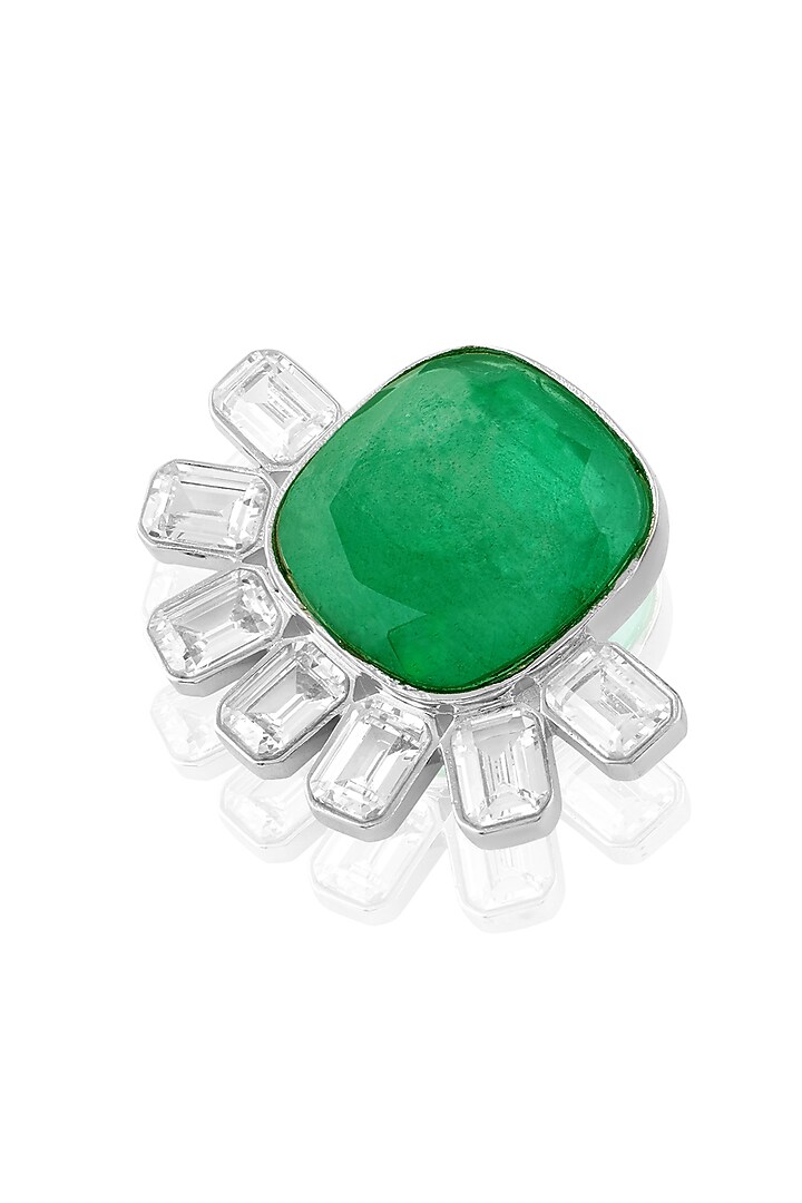 White Rhodium Finish Emerald Stone Dangler Earrings by MNSH at Pernia's Pop Up Shop