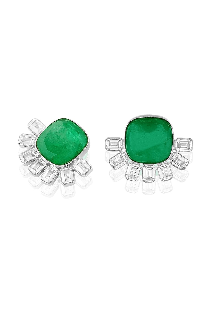 White Rhodium Finish Emerald Stone Dangler Earrings by MNSH at Pernia's Pop Up Shop