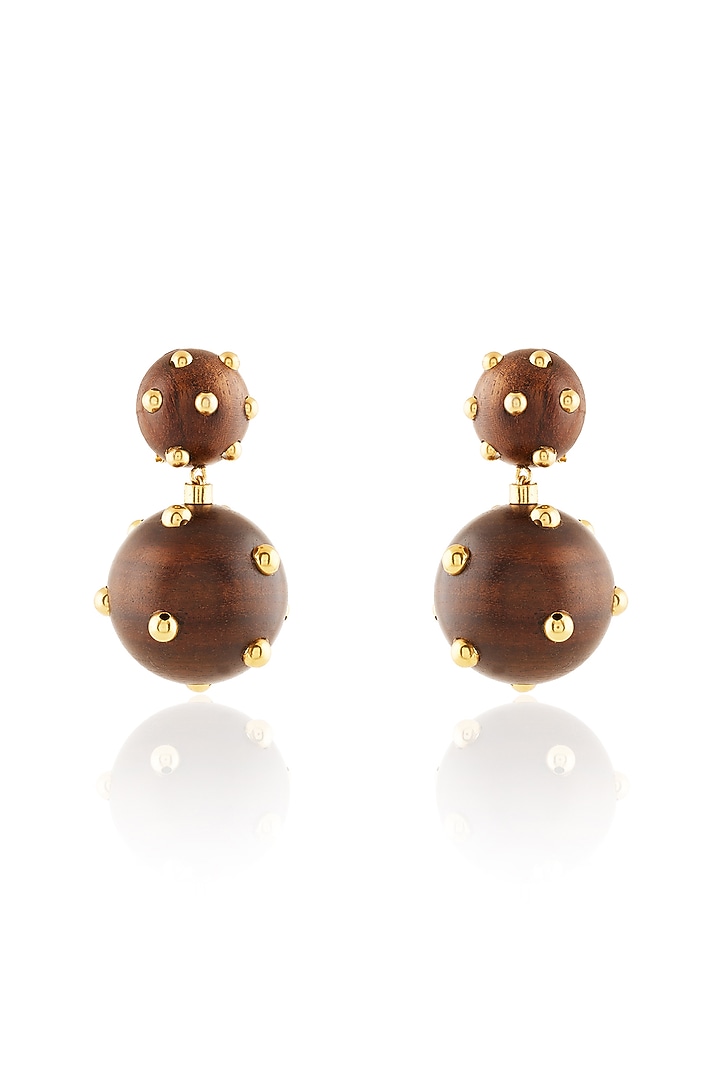 Gold Plated Brown & Gold Stone Dangler Earrings by MNSH at Pernia's Pop Up Shop