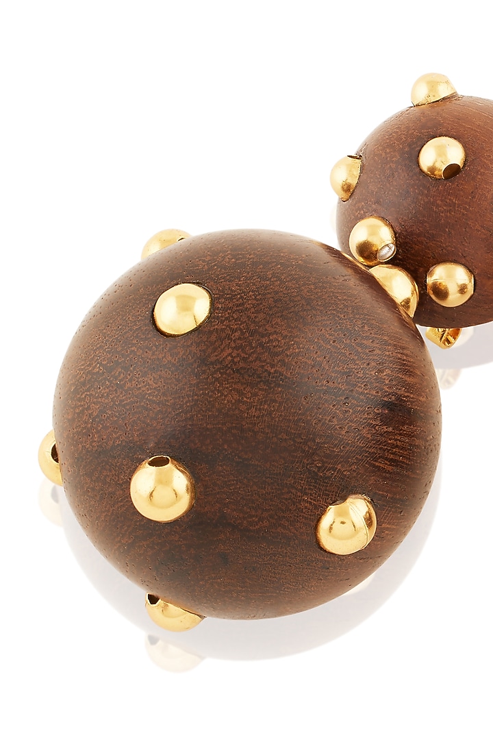 Gold Plated Brown & Gold Stone Dangler Earrings by MNSH at Pernia's Pop Up Shop