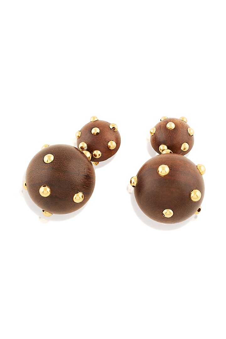 Gold Plated Brown & Gold Stone Dangler Earrings by MNSH at Pernia's Pop Up Shop