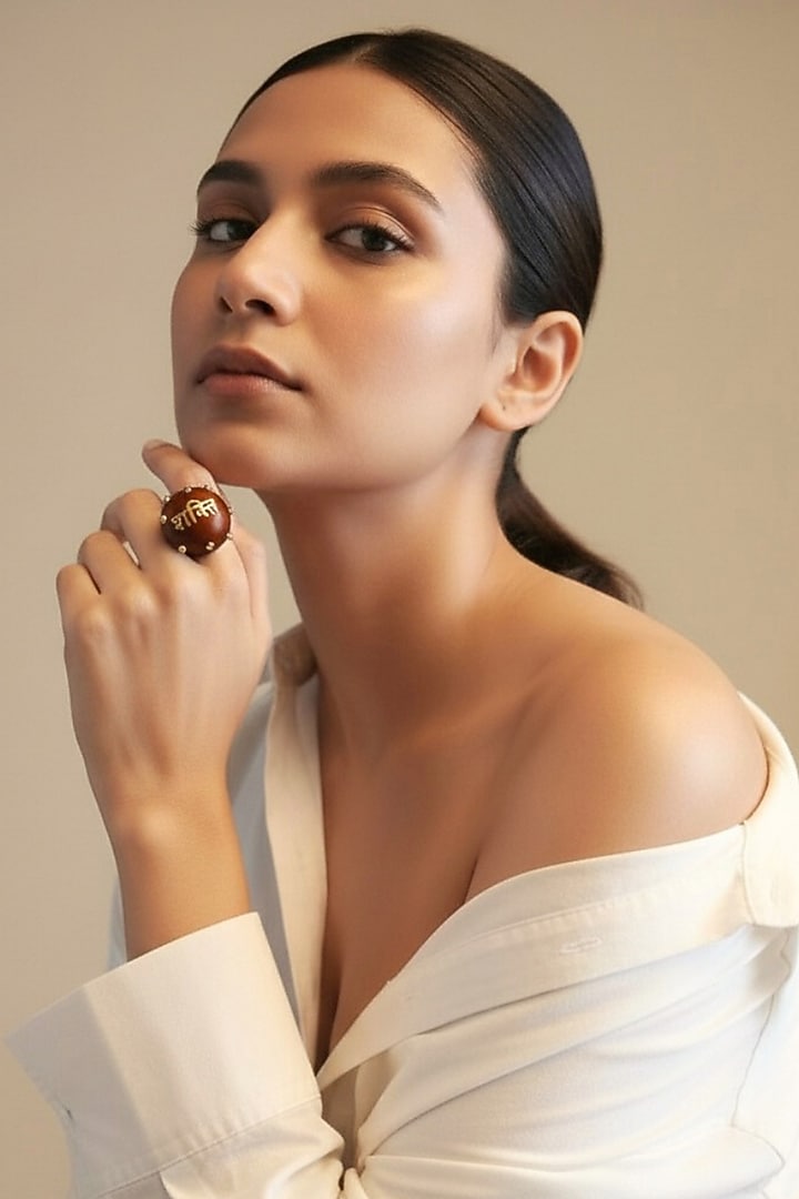 Gold Plated Brown & Gold Stone Ring by MNSH at Pernia's Pop Up Shop