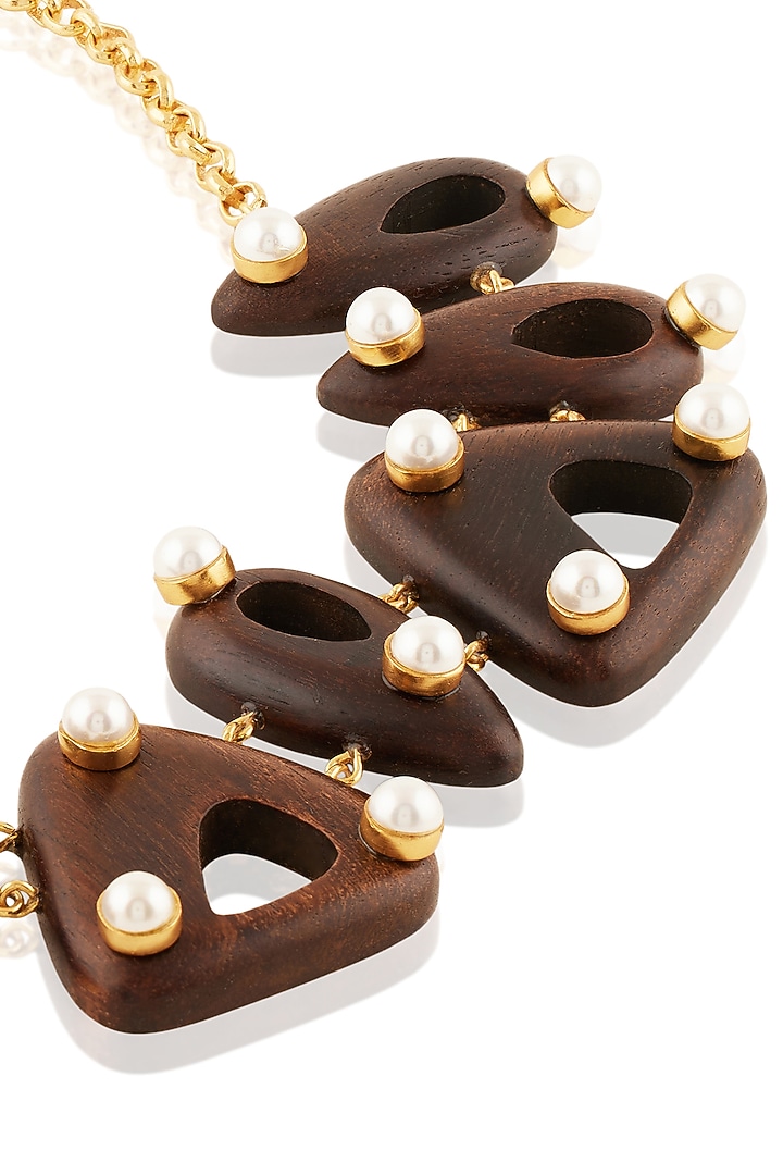 Gold Plated Brown Stone & Pearl Necklace by MNSH at Pernia's Pop Up Shop