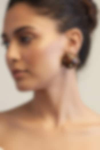 Gold Plated Brown & Gold Stone Stud Earrings by MNSH at Pernia's Pop Up Shop