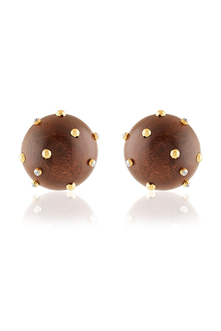 Gold Plated Brown & Gold Stone Stud Earrings by MNSH at Pernia's Pop Up Shop