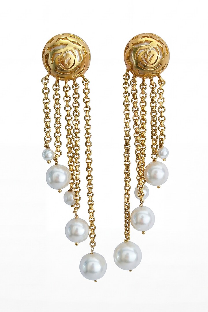 Gold Plated Pearl Dangler Earrings by MNSH at Pernia's Pop Up Shop