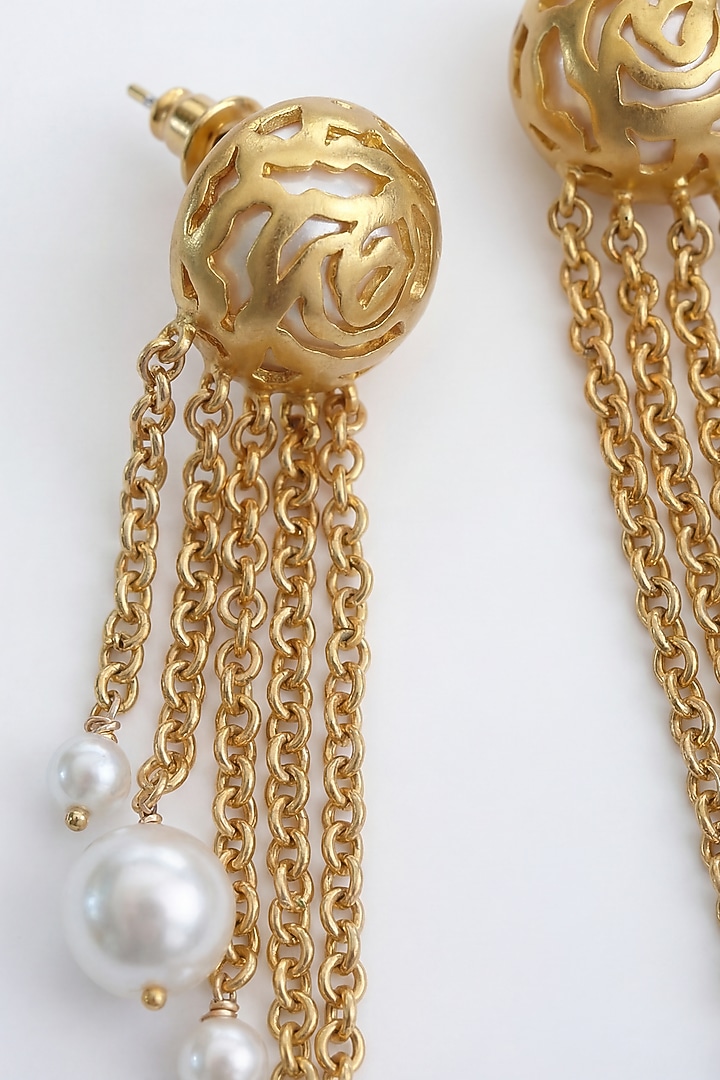 Gold Plated Pearl Dangler Earrings by MNSH at Pernia's Pop Up Shop