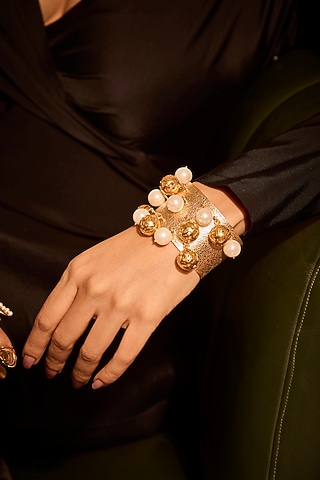 Gold Plated Pearl Adjustable Cuff Bracelet by MNSH