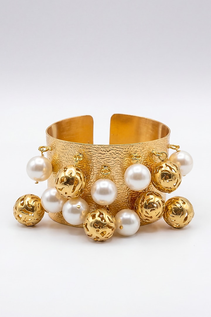 Gold Plated Pearl Adjustable Cuff Bracelet by MNSH at Pernia's Pop Up Shop