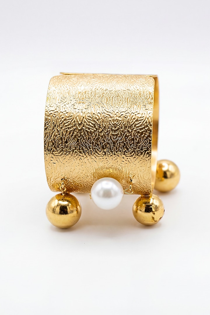 Gold Plated Pearl Adjustable Cuff Bracelet by MNSH at Pernia's Pop Up Shop