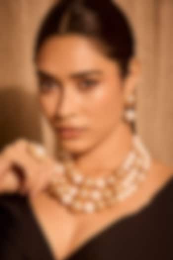 Gold Plated Pearl Audrey Rosette Drops Earrings by MNSH at Pernia's Pop Up Shop