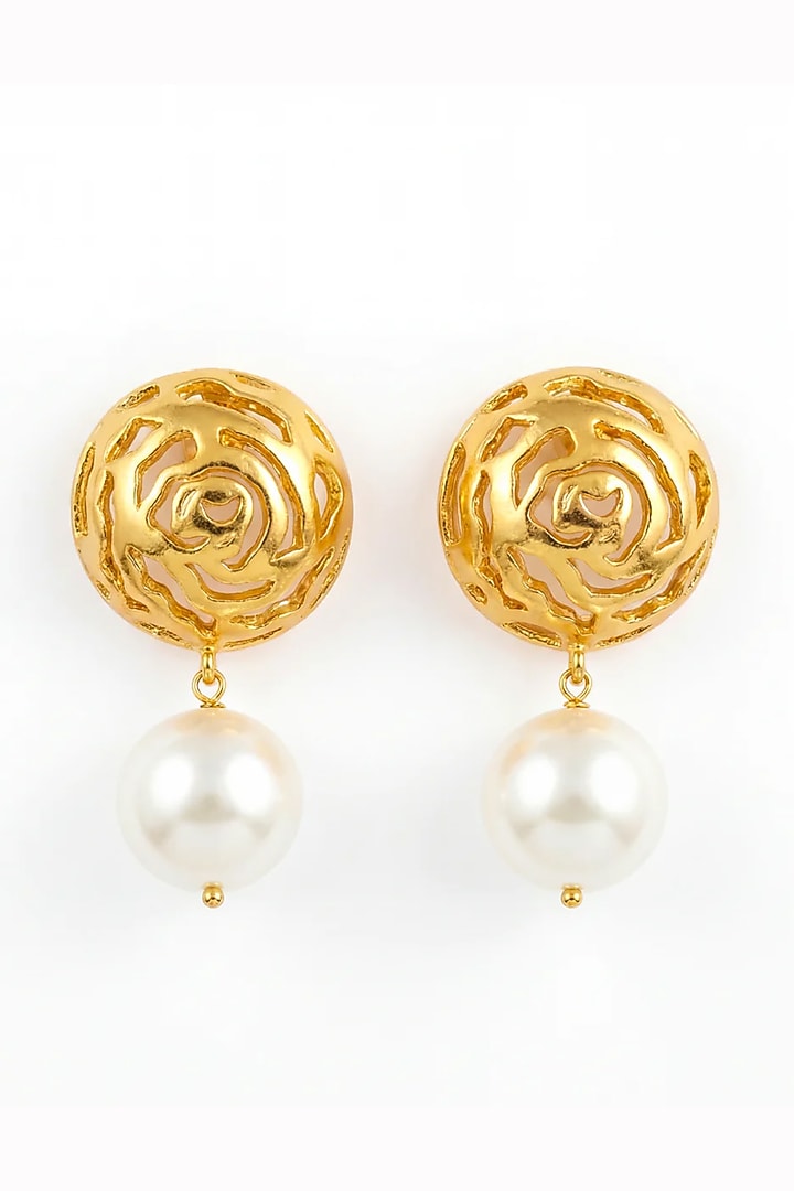 Gold Finish Rosette Drop Floral Earrings by MNSH at Pernia's Pop Up Shop