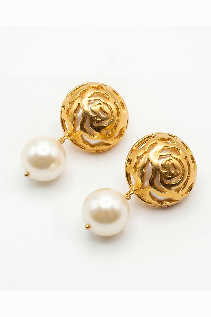 Gold Finish Rosette Drop Floral Earrings by MNSH at Pernia's Pop Up Shop