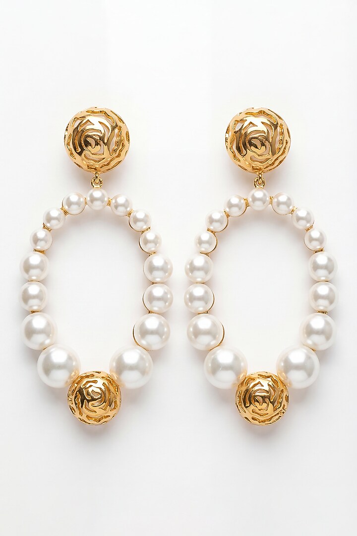 Gold Plated Pearl Dangler Earrings by MNSH at Pernia's Pop Up Shop