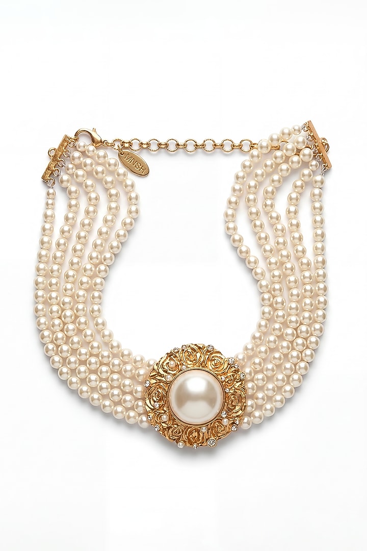 Gold Plated Pearl Choker Necklace by MNSH at Pernia's Pop Up Shop