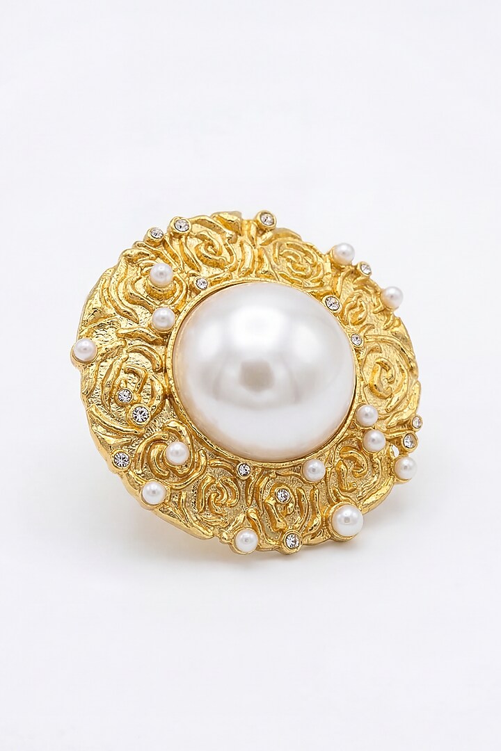 Gold Plated Pearl Floral Ring by MNSH at Pernia's Pop Up Shop