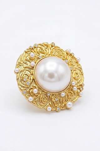 Gold Plated Pearl Floral Ring by MNSH