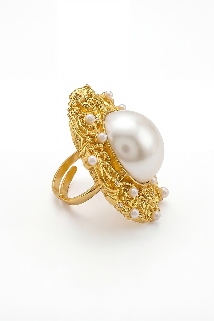 Gold Plated Pearl Floral Ring by MNSH at Pernia's Pop Up Shop
