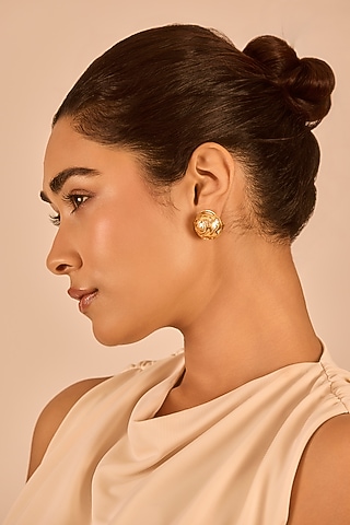 Gold Plated Floral Stud Earrings by MNSH