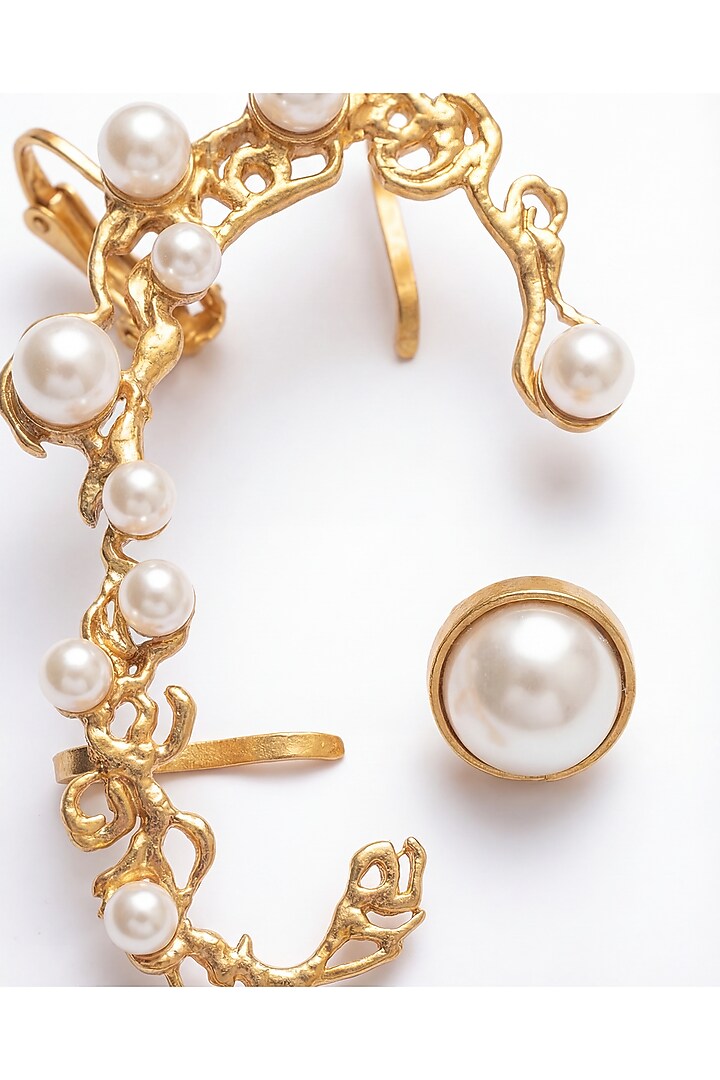Gold Plated Pearl Floral Ear Climbers by MNSH at Pernia's Pop Up Shop