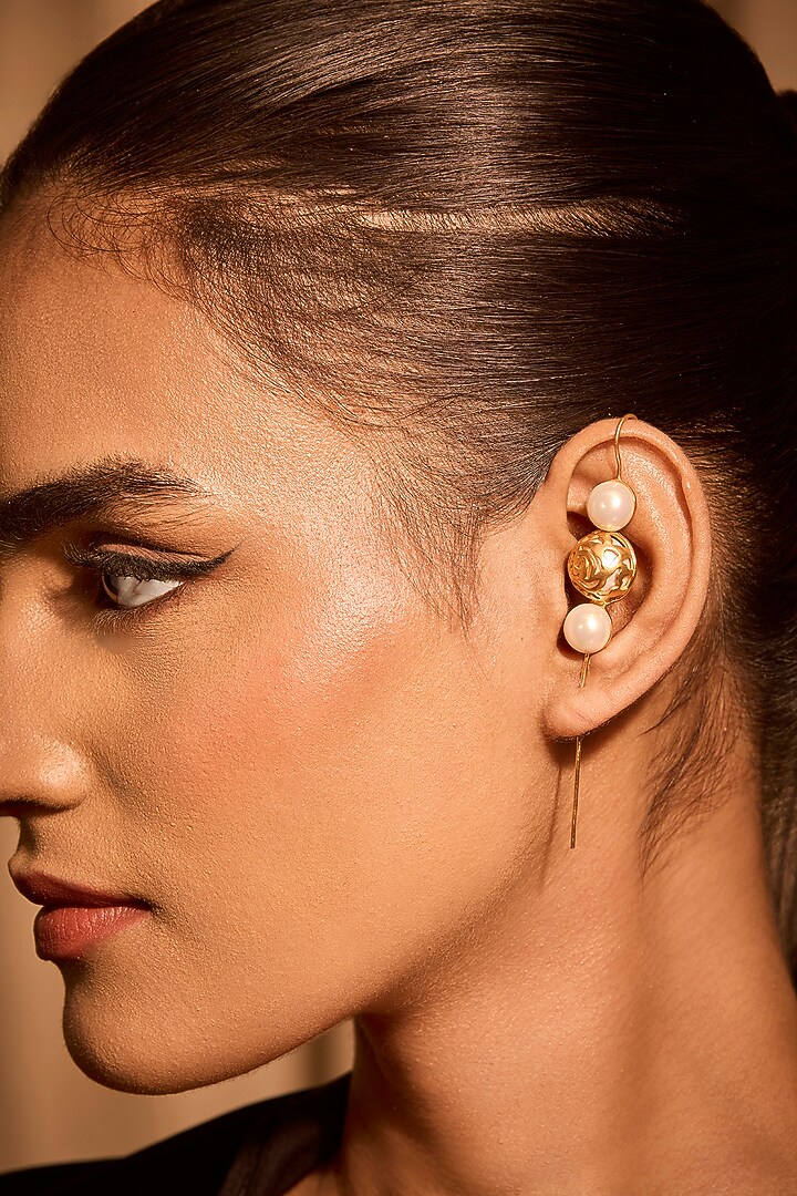 Gold Plated Pearl Earcuffs (Set Of 2) by MNSH at Pernia's Pop Up Shop