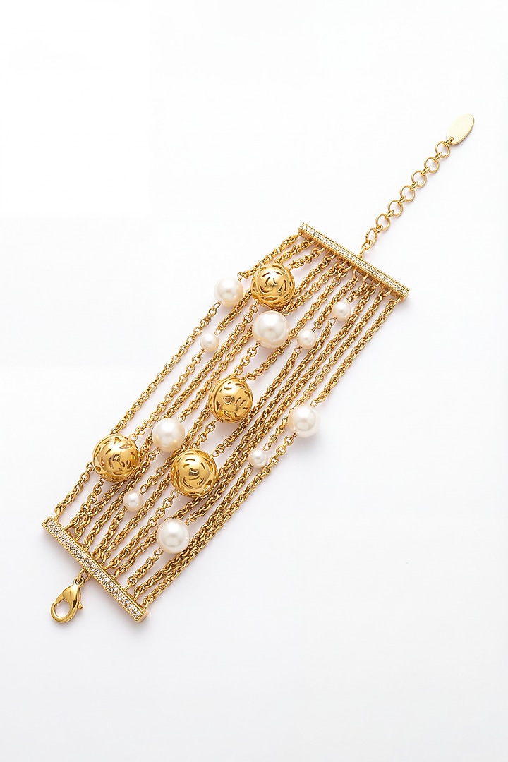 Gold Plated Pearl Floral Bracelet by MNSH at Pernia's Pop Up Shop
