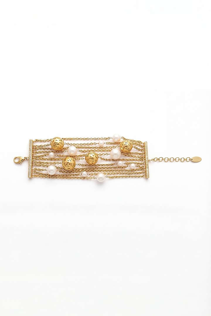 Gold Plated Pearl Floral Bracelet by MNSH at Pernia's Pop Up Shop