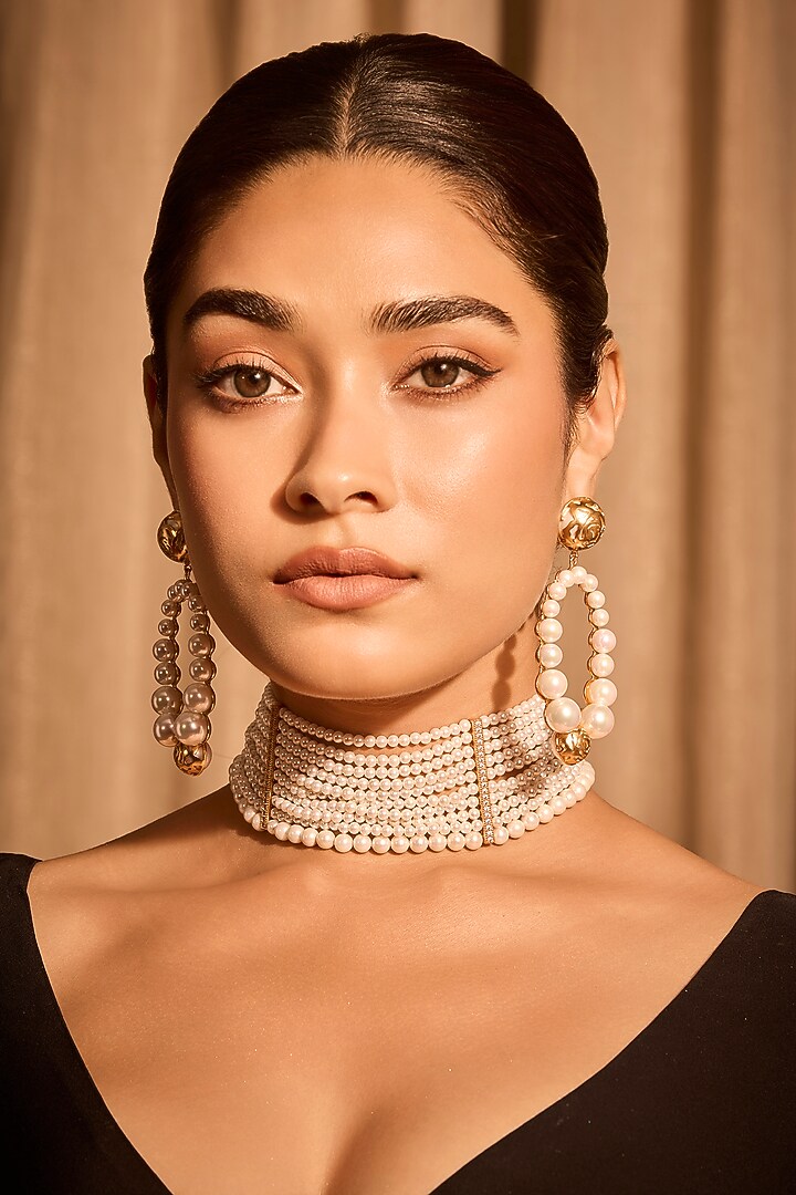 Gold Plated Pearl Statement Choker Necklace by MNSH at Pernia's Pop Up Shop