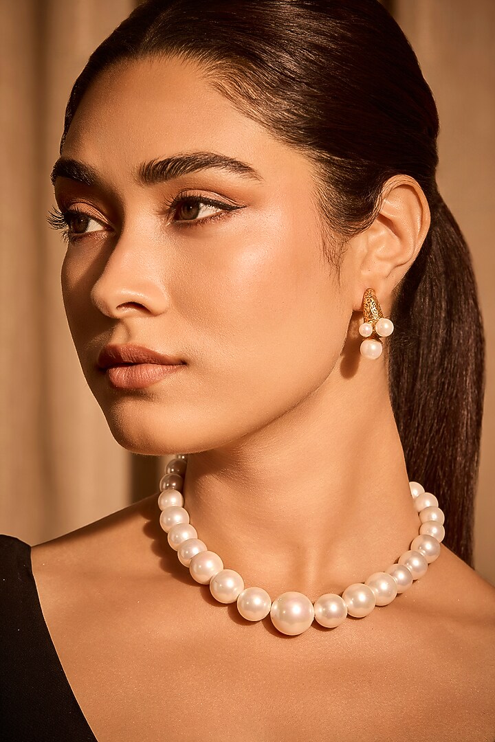 Gold Plated Pearl Choker Necklace by MNSH at Pernia's Pop Up Shop