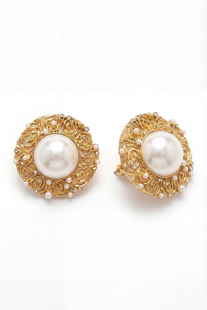 Gold Plated Pearl Stud Earrings by MNSH at Pernia's Pop Up Shop