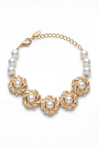 Gold Plated Pearl Enameled Choker Necklace by mnsh