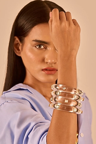 White Kundan Polki Bangle by MNSH
