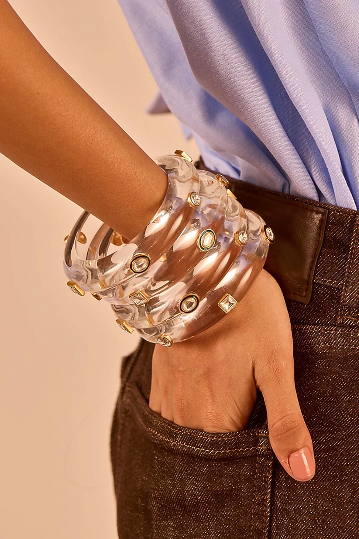 White Kundan Polki Bangle by MNSH at Pernia's Pop Up Shop