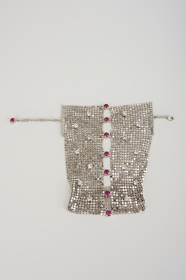 White Finish Silver & Ruby Rhinestone Glove With Bracelet by MNSH at Pernia's Pop Up Shop