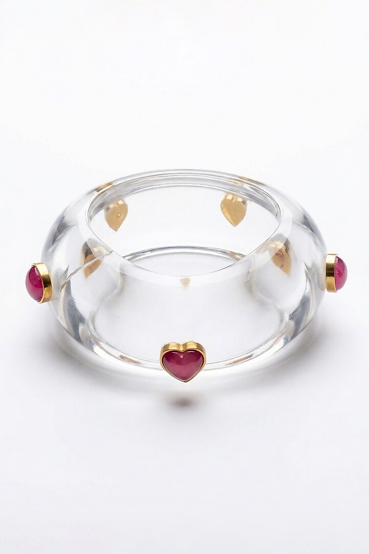 Gold Plated Pink Monalisa Stone Resin Bangle by MNSH at Pernia's Pop Up Shop