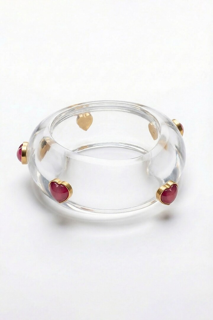 Gold Plated Pink Monalisa Stone Resin Bangle by MNSH at Pernia's Pop Up Shop
