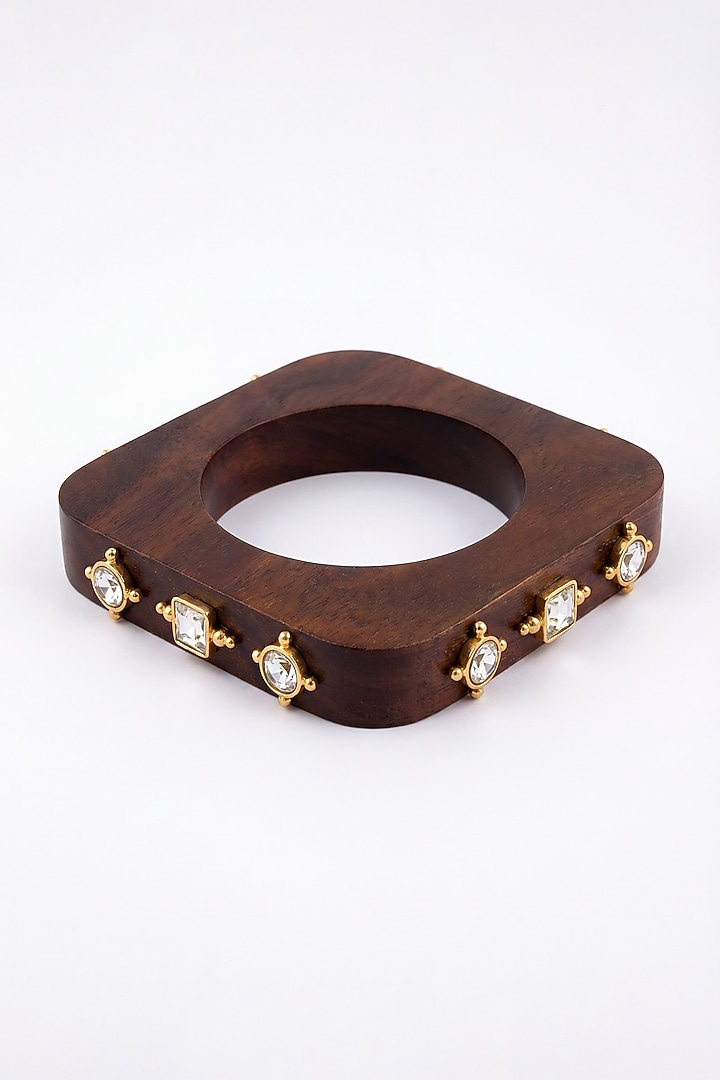 Gold Plated Kundan Polki Wooden Bangle by MNSH at Pernia's Pop Up Shop
