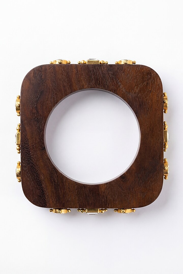 Gold Plated Kundan Polki Wooden Bangle by MNSH at Pernia's Pop Up Shop