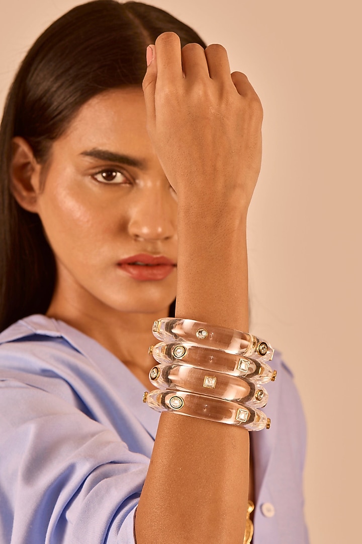 Gold Plated Kundan Polki Resin Bangle by MNSH at Pernia's Pop Up Shop