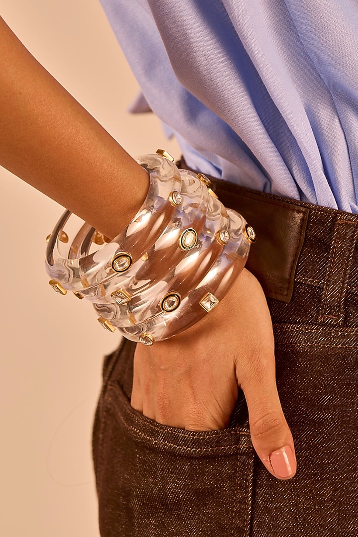 Gold Plated Kundan Polki Resin Bangle by MNSH at Pernia's Pop Up Shop