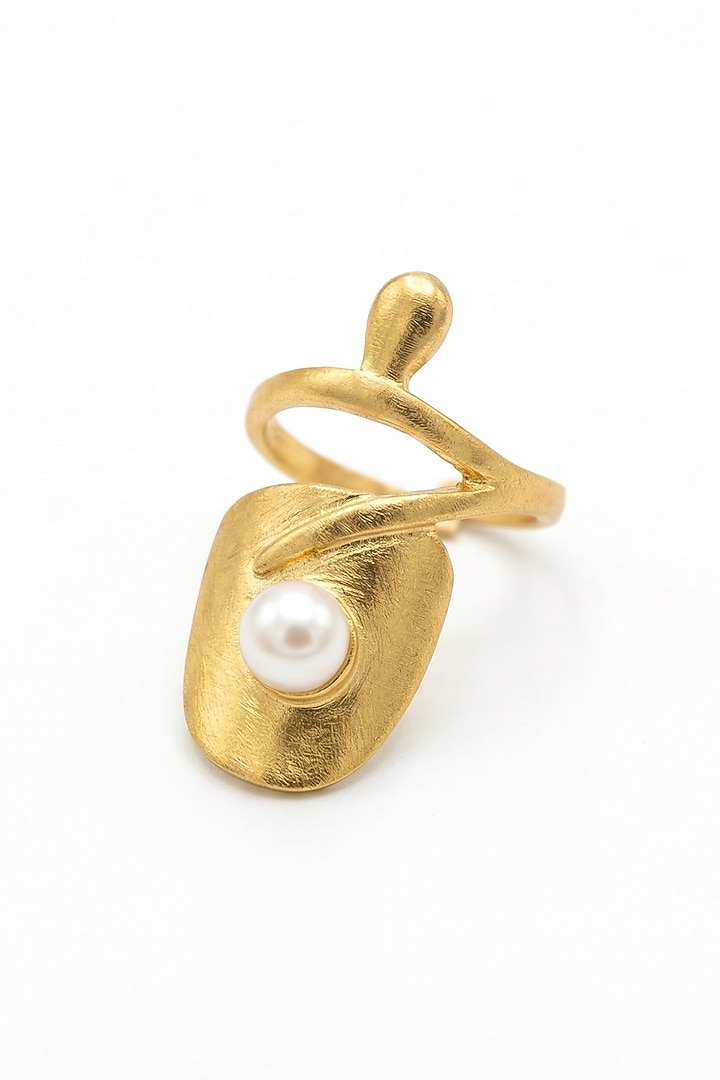 Gold Plated Pearl Adjustable Nail Rings (Set Of 3) by MNSH at Pernia's Pop Up Shop