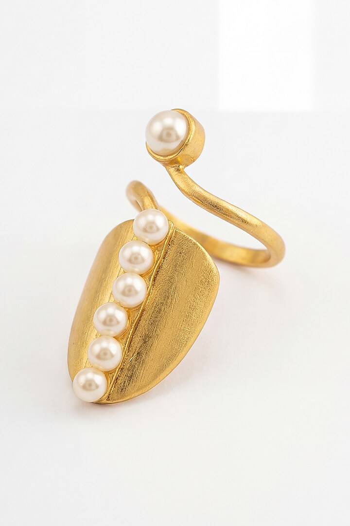 Gold Plated Pearl Adjustable Nail Rings (Set Of 3) by MNSH at Pernia's Pop Up Shop
