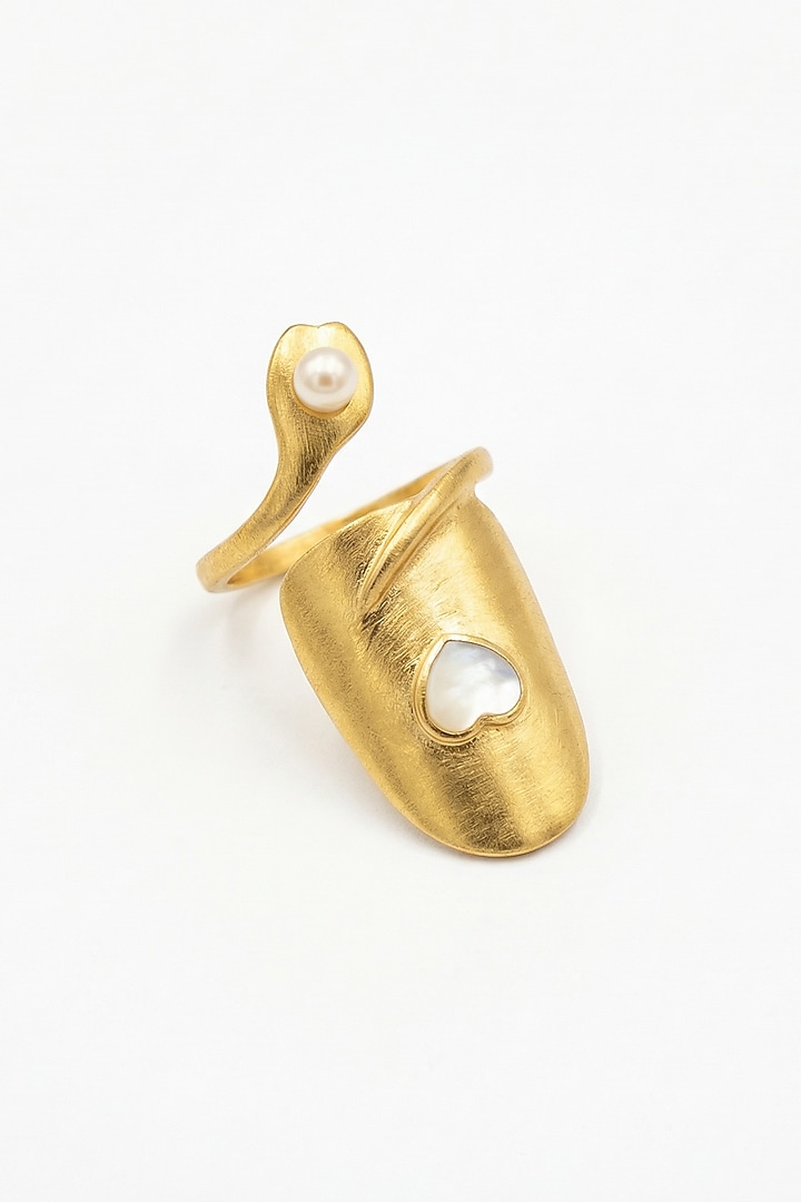 Gold Plated Pearl Adjustable Nail Rings (Set Of 3) by MNSH at Pernia's Pop Up Shop